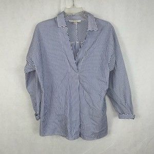 Forever 21 Contemporary Blue/White Striped Collared Shirt Size S